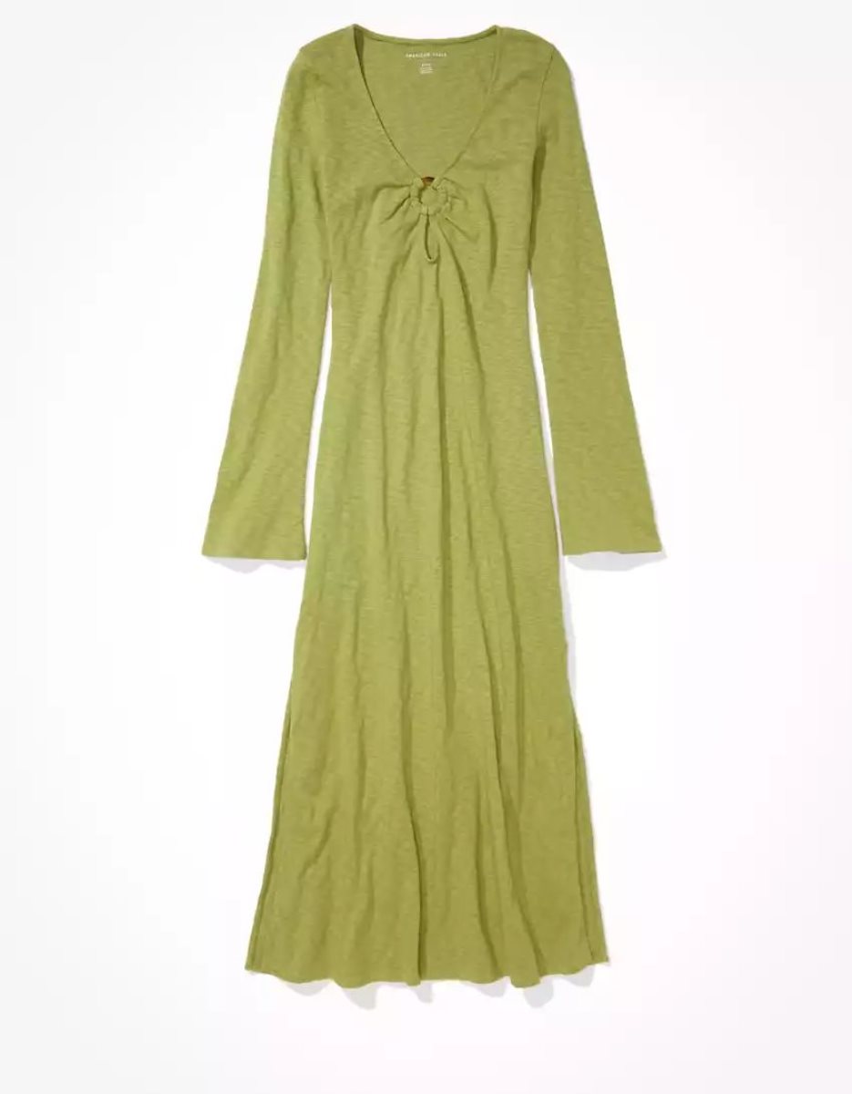 Robe Mi-longue American Eagle AE Knit Bell Sleeve Vert Femme | FFI-00802543